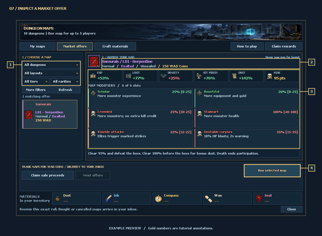07 / INSPECT A MARKET OFFER — numbered controls explained below
