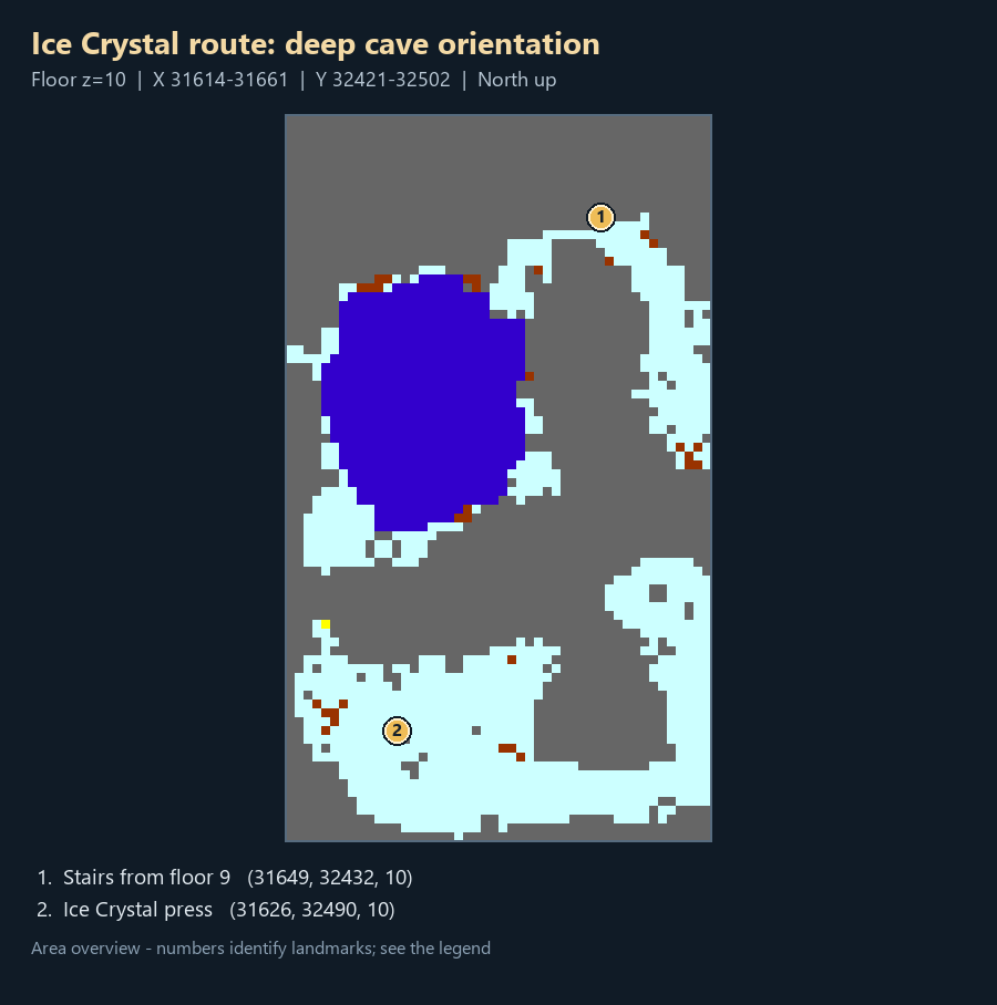 Quest map with numbered landmarks and floor