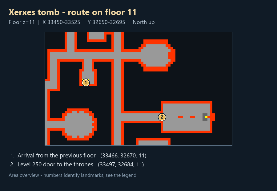 Tomb floor 11: staircase and throne-room door