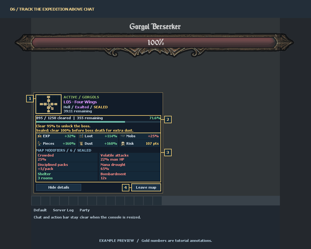 06 / TRACK THE EXPEDITION ABOVE CHAT — numbered controls explained below