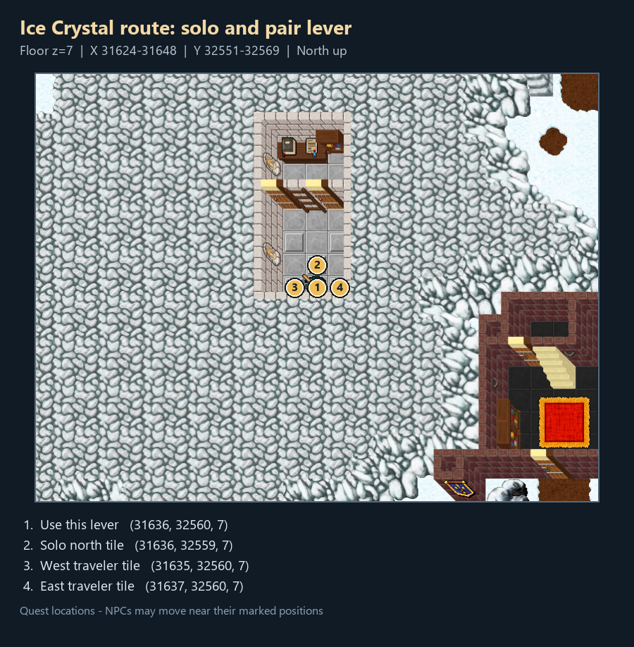 Quest map with numbered landmarks and floor