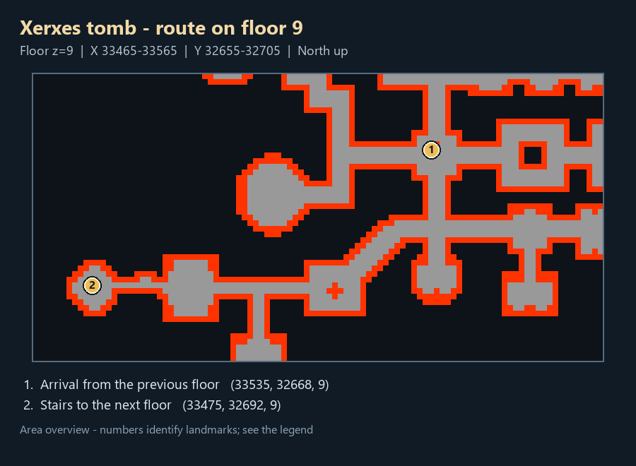 Tomb floor 9: the route to the next staircase