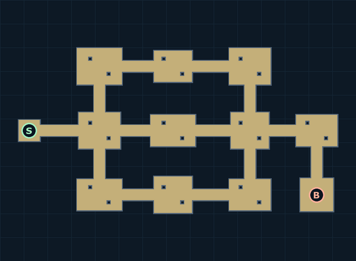 Great Hall route with entrance and boss markers
