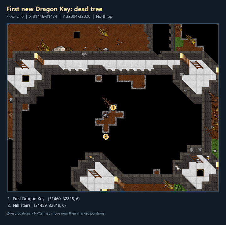 First new Dragon Key: dead tree: numbered quest landmarks