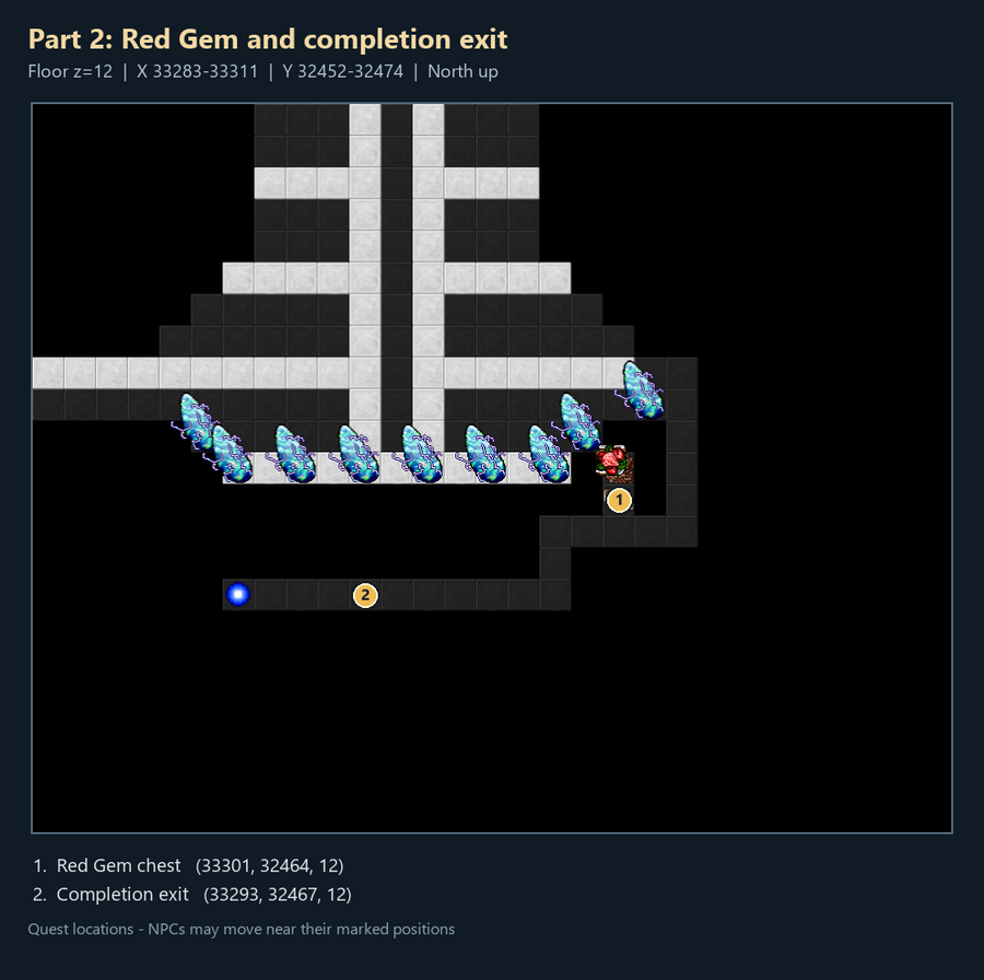 Quest map with numbered landmarks and floor