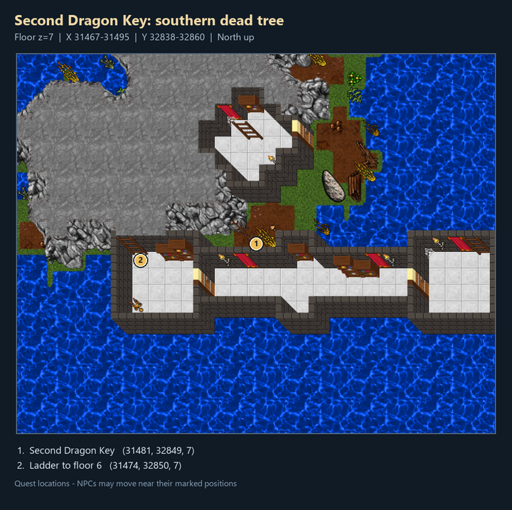 Second Dragon Key: southern dead tree: numbered quest landmarks
