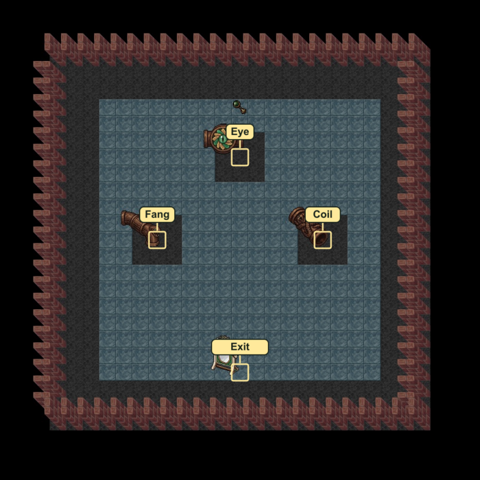 Forge room — three conduits and the exit