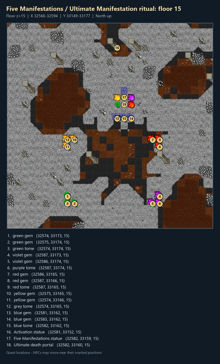 Quest map with numbered landmarks and floor